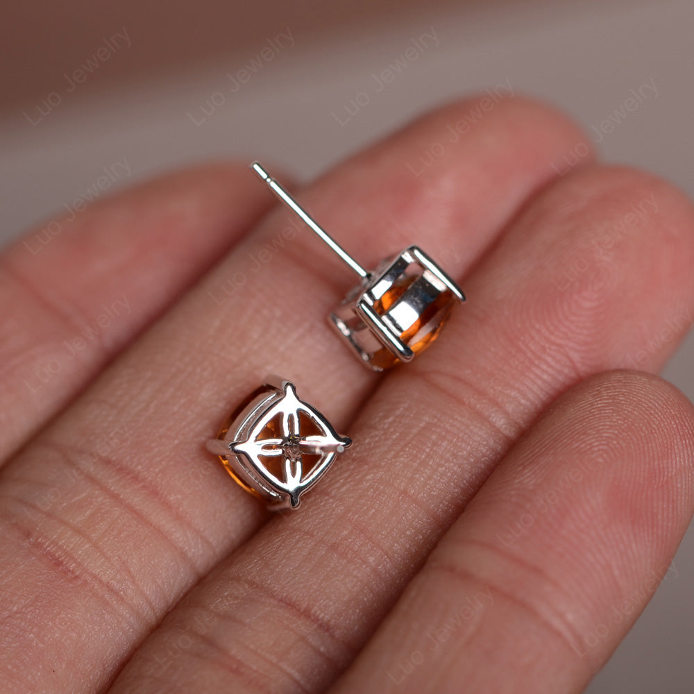 Cushion Cut Citrine Stud Earrings Silver - LUO Jewelry