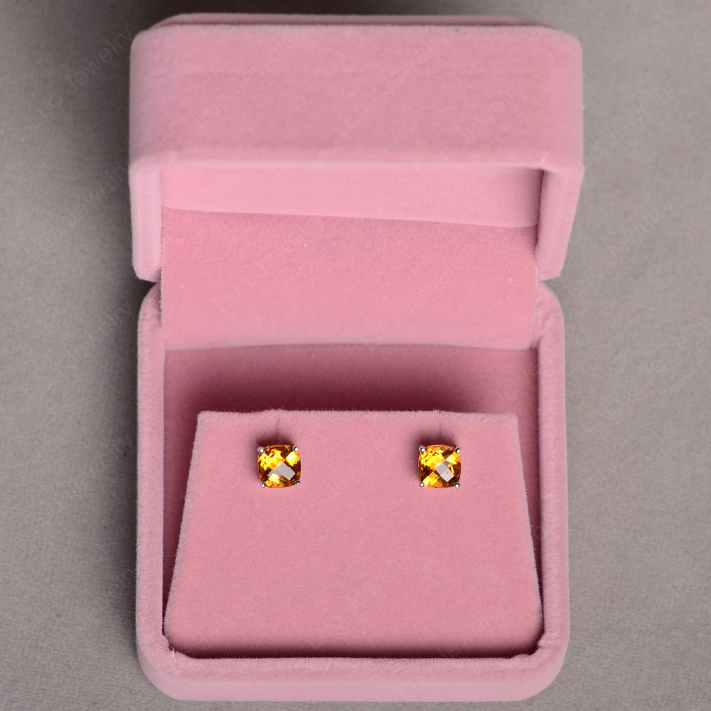 Cushion Cut Citrine Stud Earrings Silver - LUO Jewelry