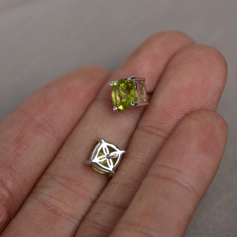 Cushion Cut Peridot Stud Earrings Silver - LUO Jewelry