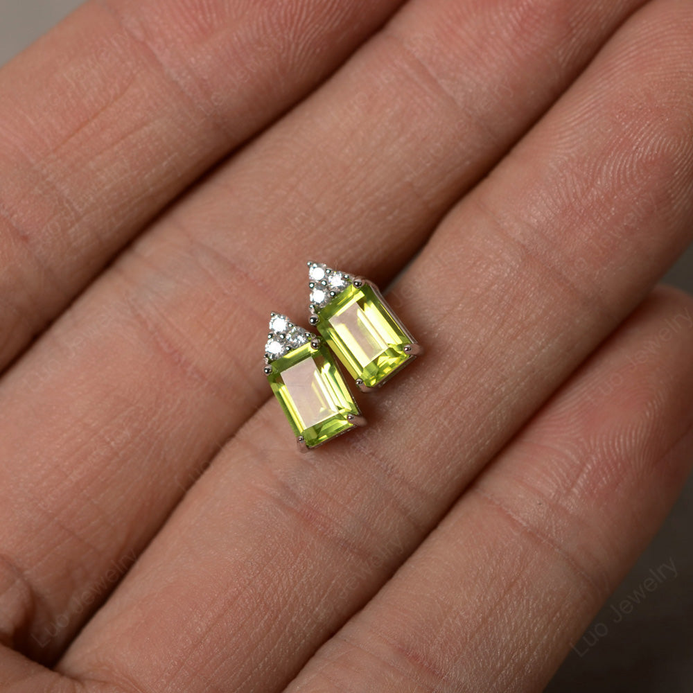 Emerald Cut Peridot Stud Earrings Silver - LUO Jewelry