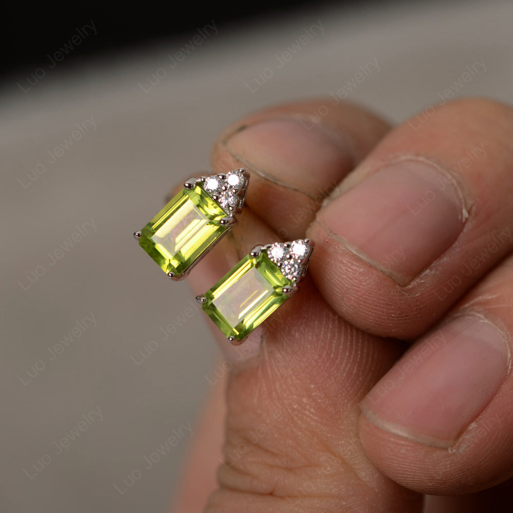 Emerald Cut Peridot Stud Earrings Silver - LUO Jewelry