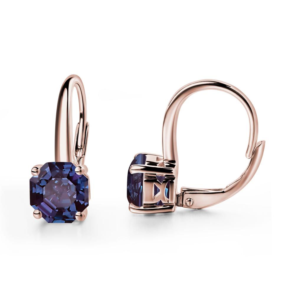Octagon Cut Lab Grown Alexandrite Leverback Earrings - LUO Jewelry #metal_14k rose gold