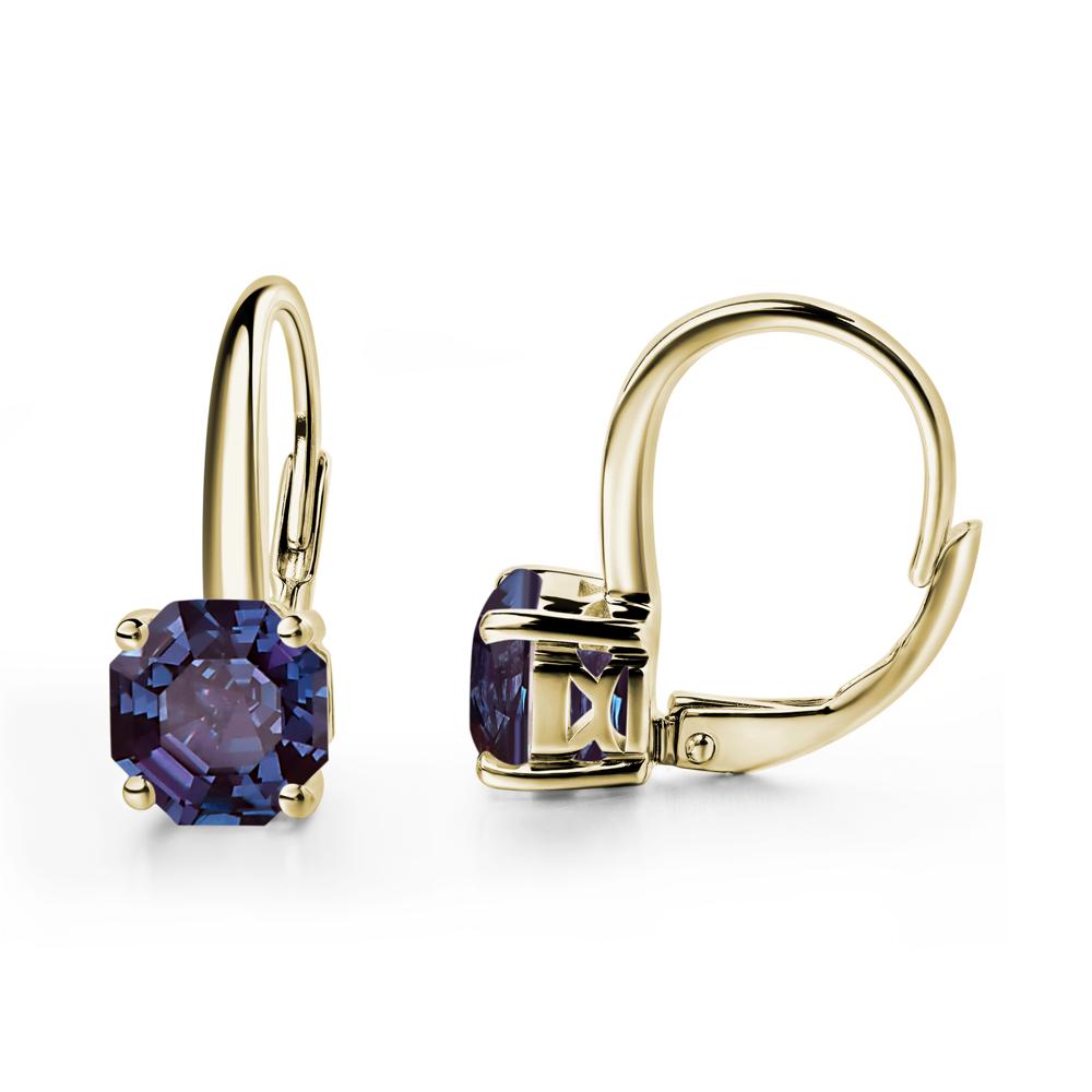 Octagon Cut Lab Grown Alexandrite Leverback Earrings - LUO Jewelry #metal_14k yellow gold