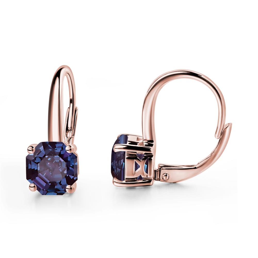 Octagon Cut Lab Grown Alexandrite Leverback Earrings - LUO Jewelry #metal_18k rose gold