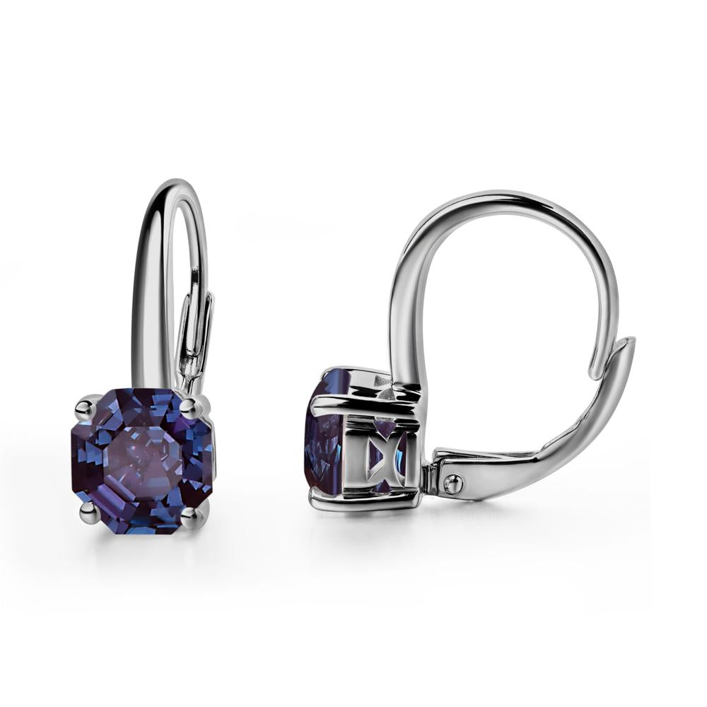 Octagon Cut Lab Grown Alexandrite Leverback Earrings - LUO Jewelry #metal_platinum