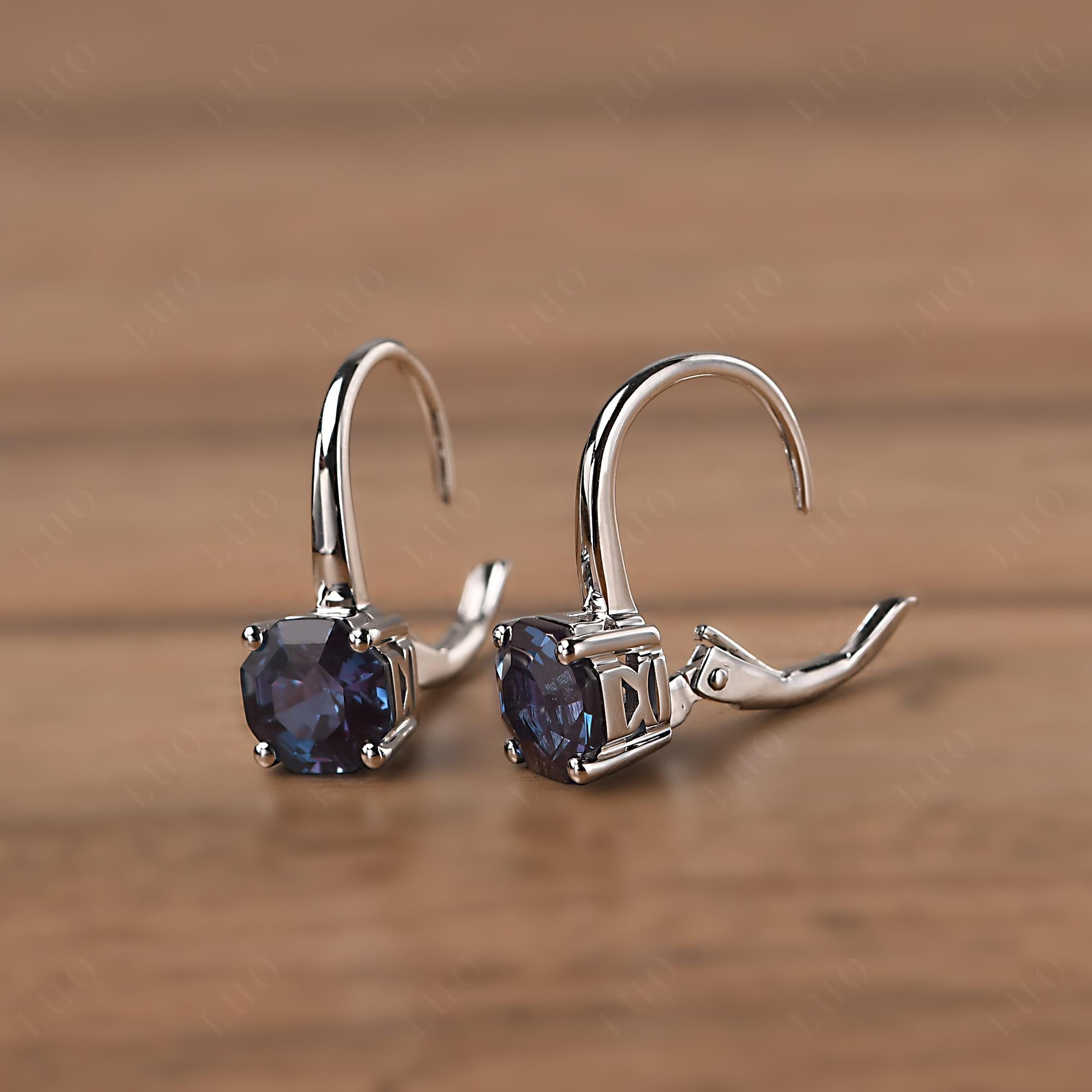 Octagon Cut Lab Grown Alexandrite Leverback Earrings - LUO Jewelry