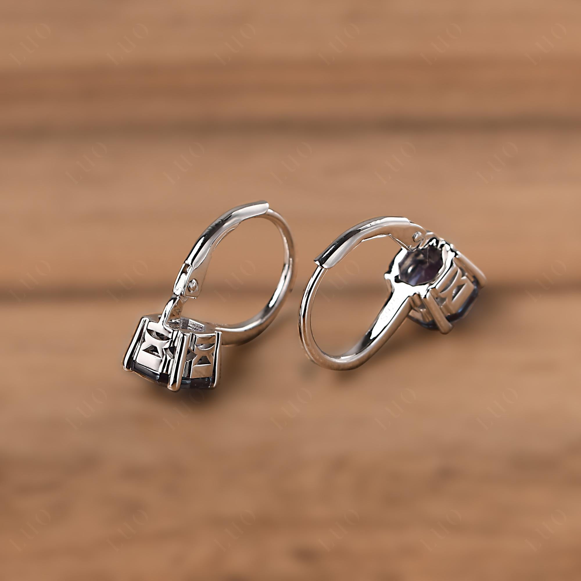 Octagon Cut Lab Grown Alexandrite Leverback Earrings - LUO Jewelry