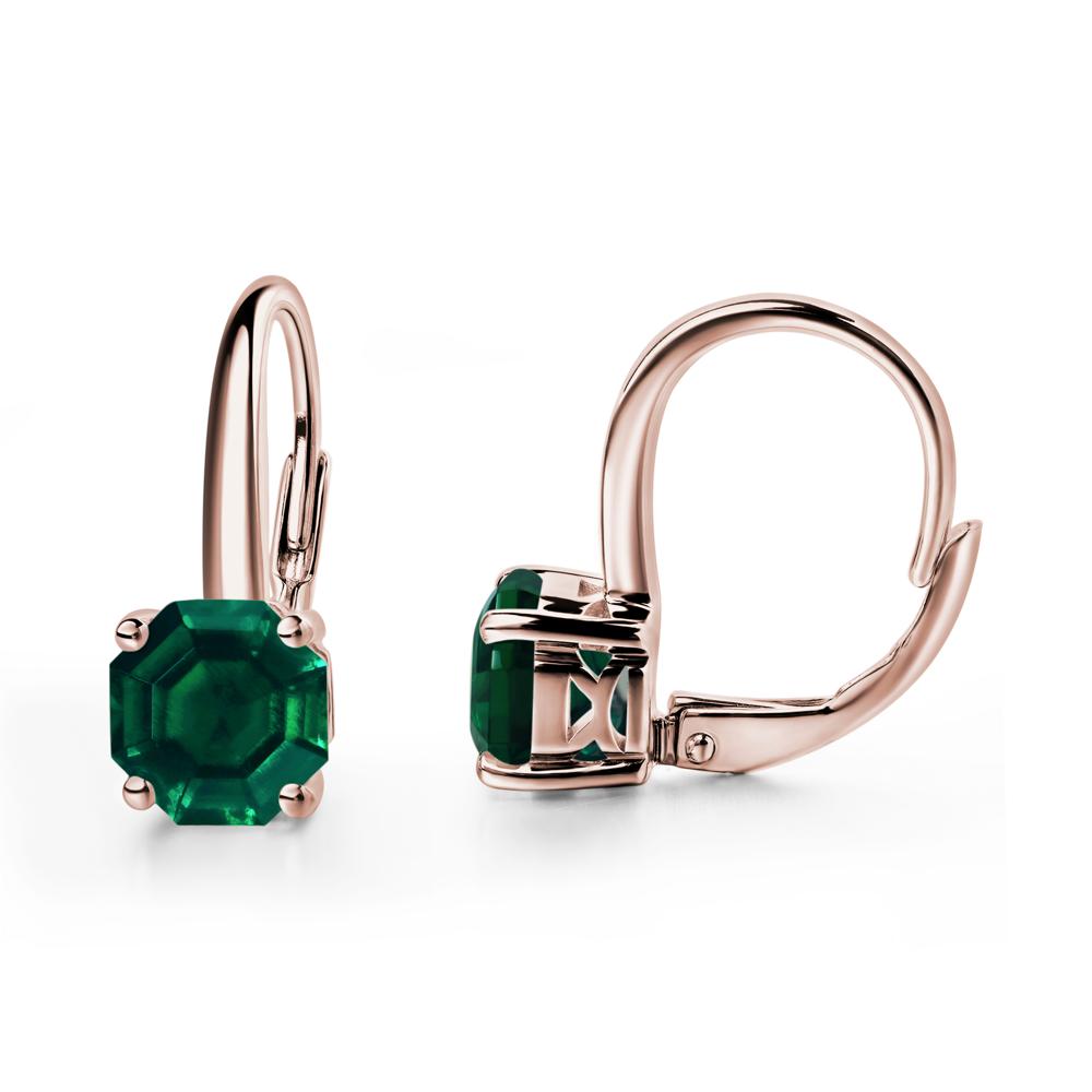 Octagon Cut Lab Created Emerald Leverback Earrings - LUO Jewelry #metal_14k rose gold