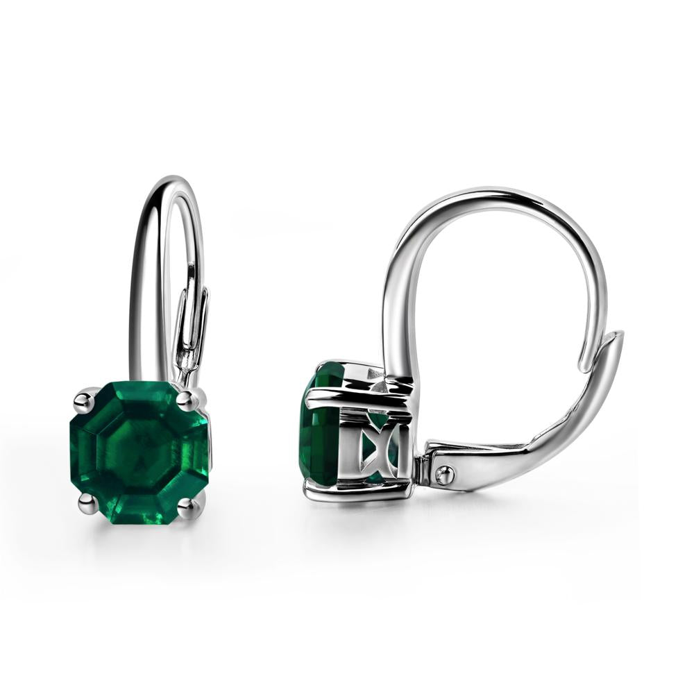 Octagon Cut Lab Created Emerald Leverback Earrings - LUO Jewelry #metal_14k white gold
