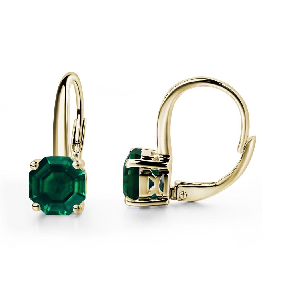 Octagon Cut Lab Created Emerald Leverback Earrings - LUO Jewelry #metal_14k yellow gold