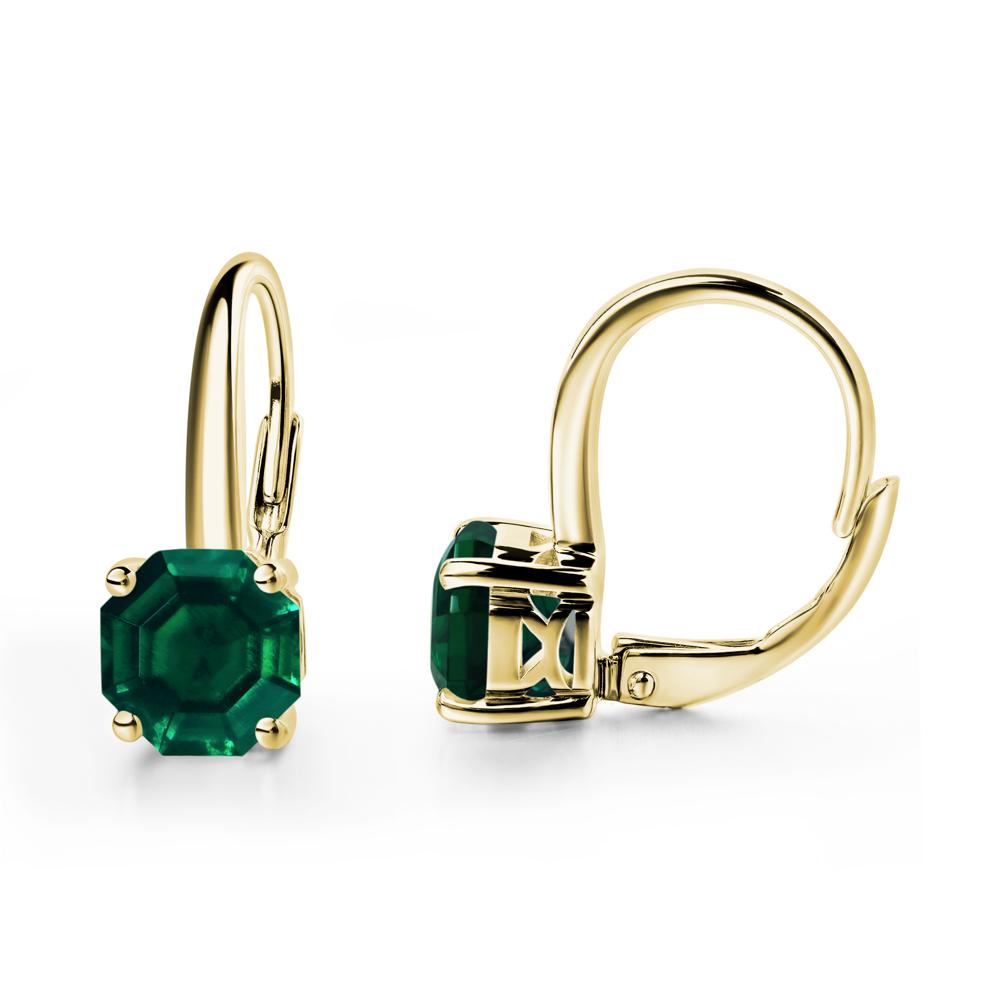 Octagon Cut Lab Created Emerald Leverback Earrings - LUO Jewelry #metal_18k yellow gold