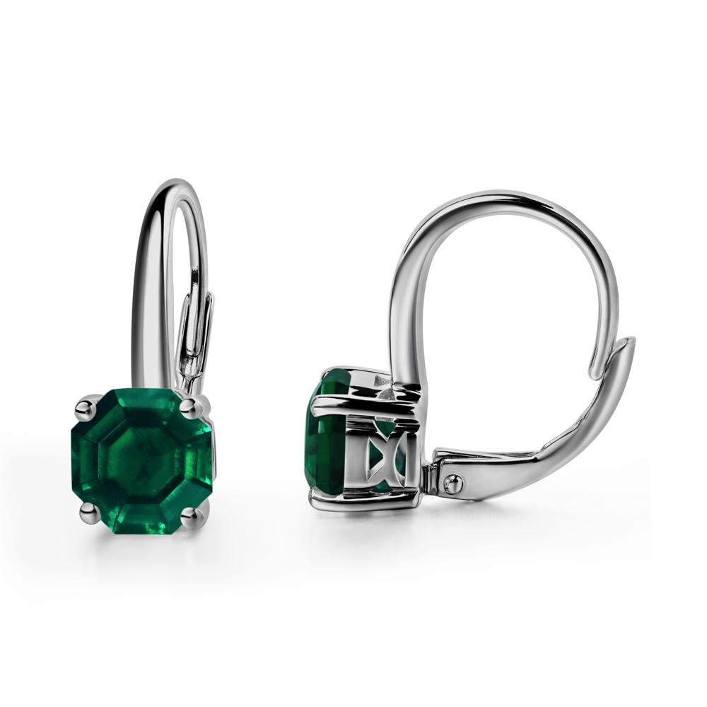 Octagon Cut Lab Created Emerald Leverback Earrings - LUO Jewelry #metal_platinum
