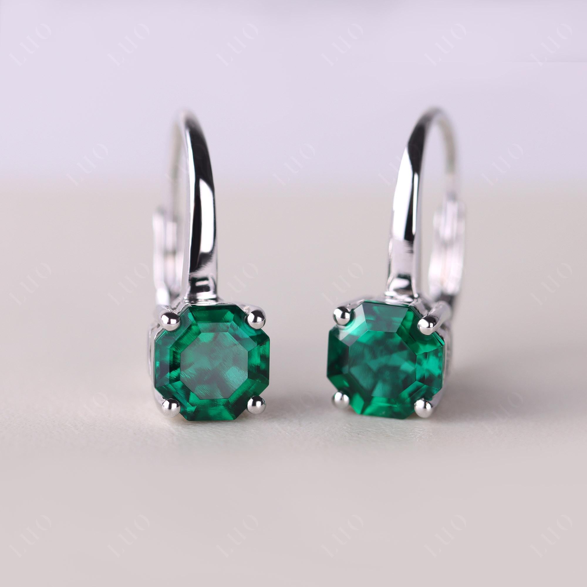 Octagon Cut Lab Created Emerald Leverback Earrings - LUO Jewelry