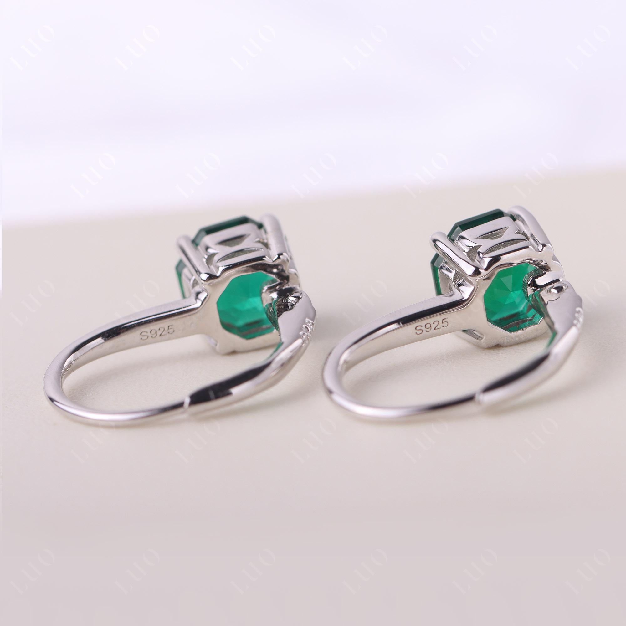 Octagon Cut Lab Created Emerald Leverback Earrings - LUO Jewelry