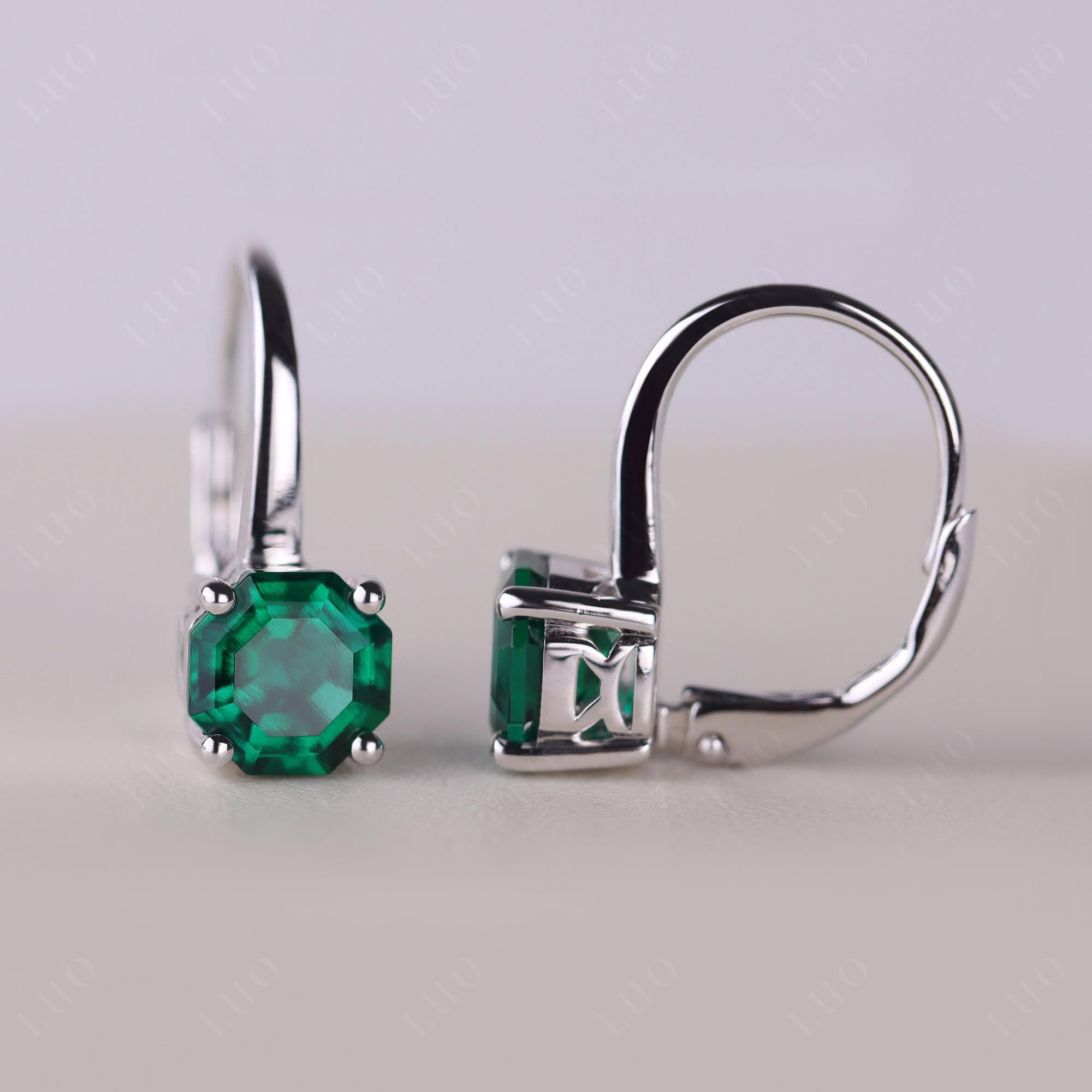 Octagon Cut Lab Created Emerald Leverback Earrings - LUO Jewelry