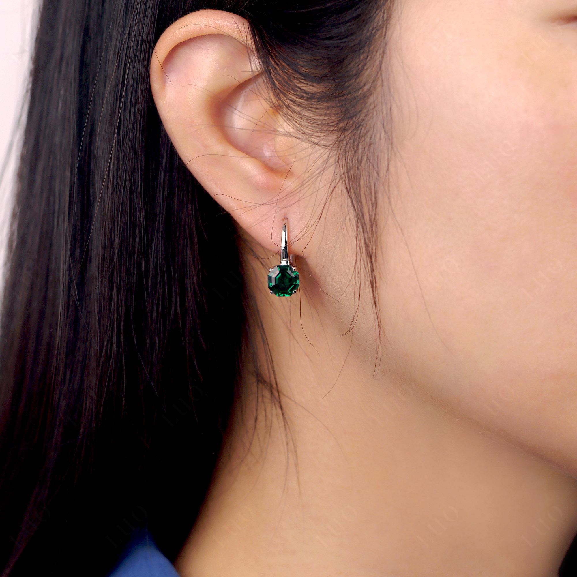 Octagon Cut Lab Created Emerald Leverback Earrings - LUO Jewelry