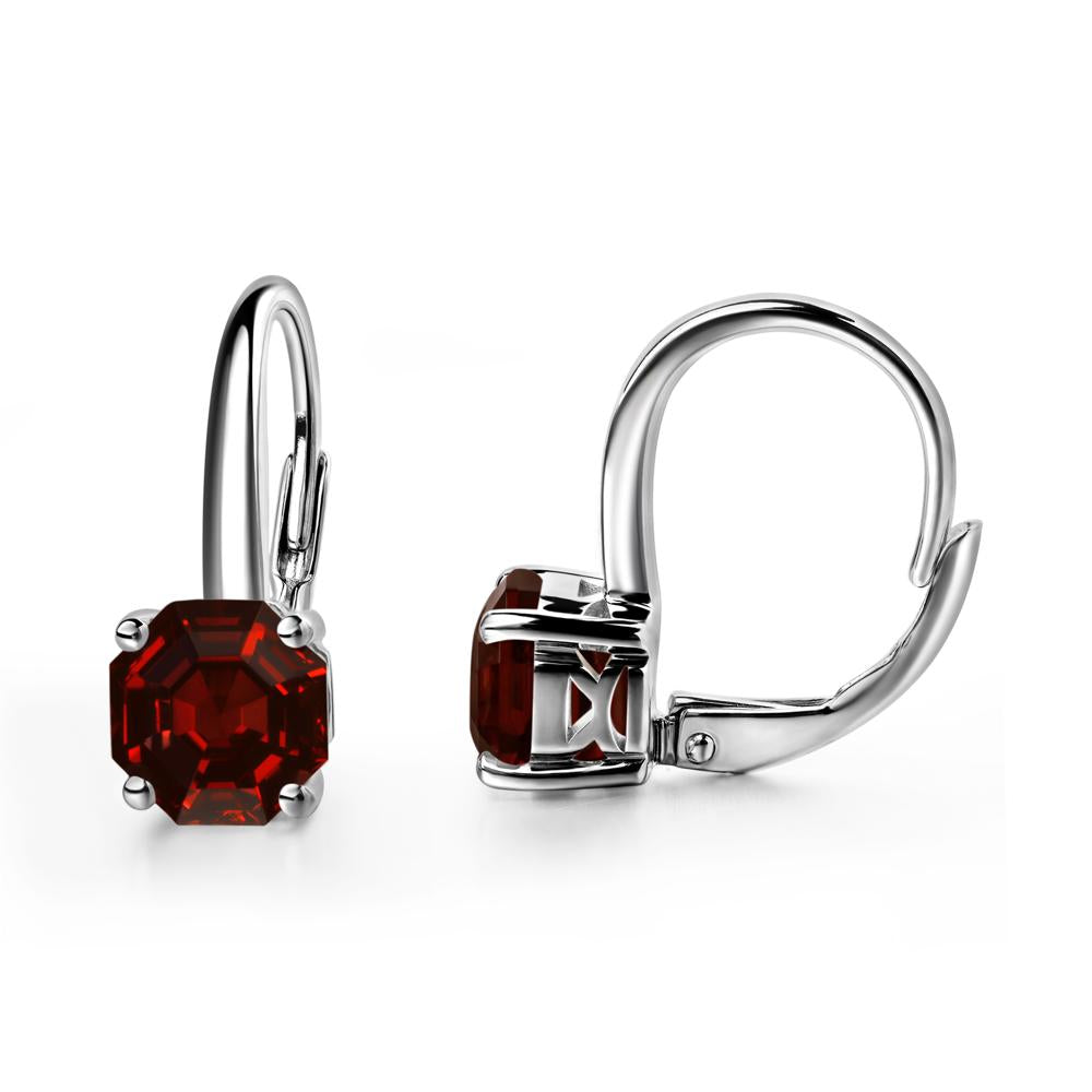 Octagon Cut Garnet Leverback Earrings - LUO Jewelry #metal_14k white gold