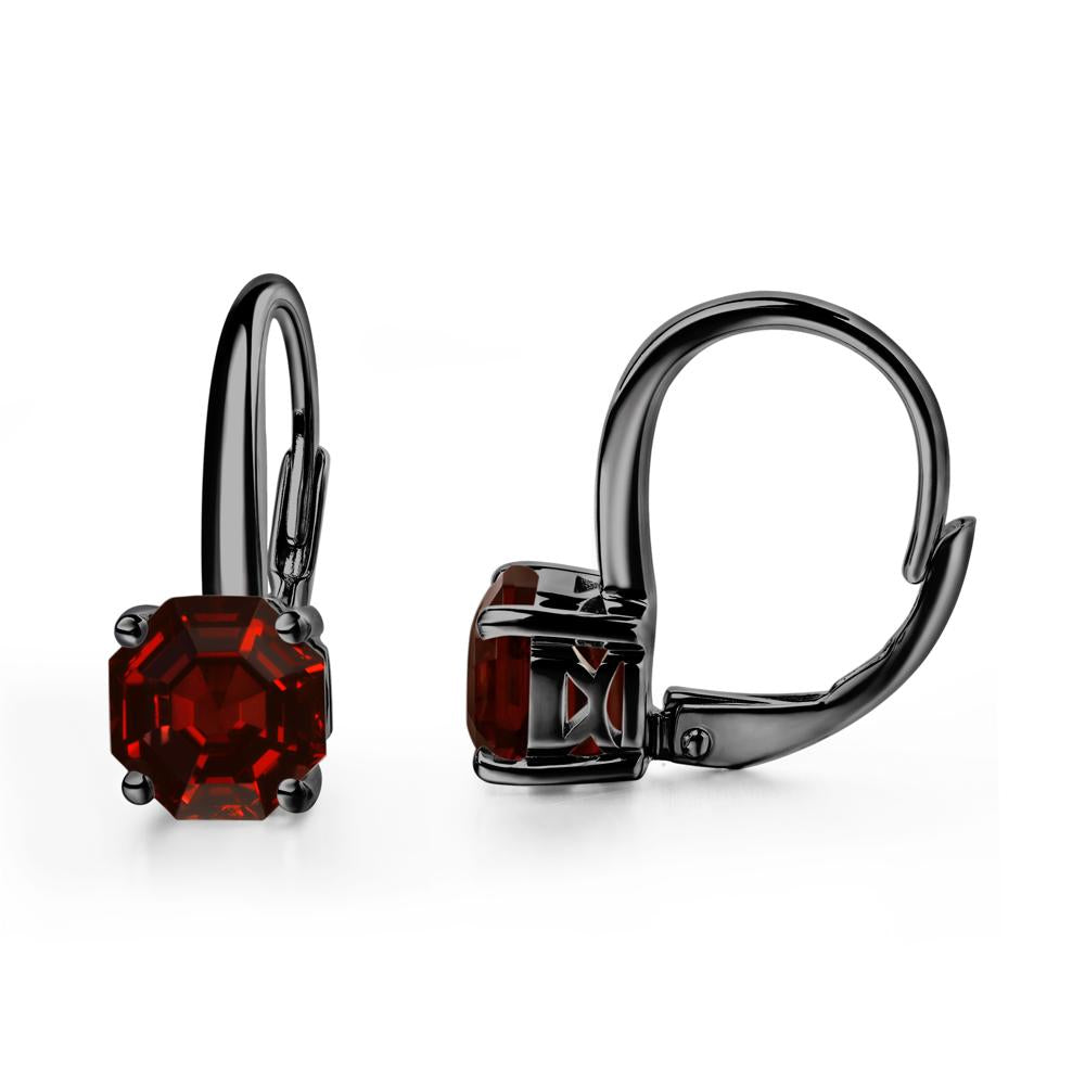 Octagon Cut Garnet Leverback Earrings - LUO Jewelry #metal_black finish sterling silver