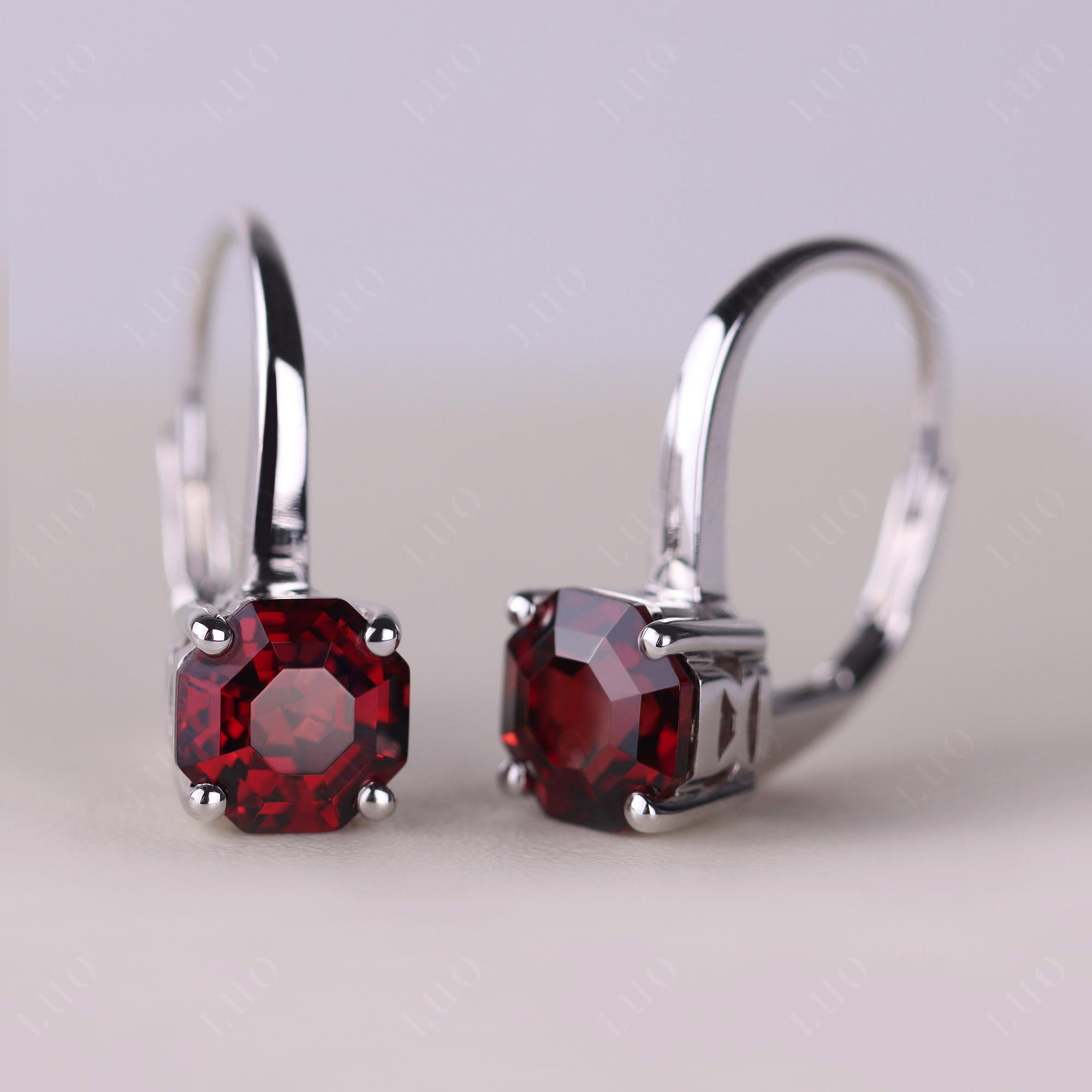 Octagon Cut Garnet Leverback Earrings - LUO Jewelry