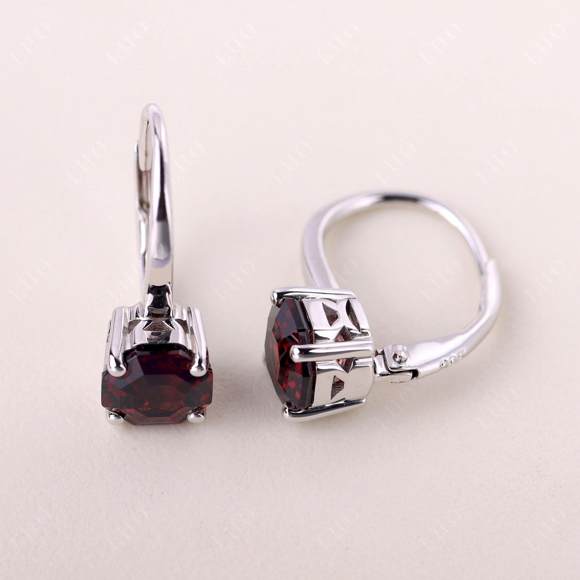 Octagon Cut Garnet Leverback Earrings - LUO Jewelry