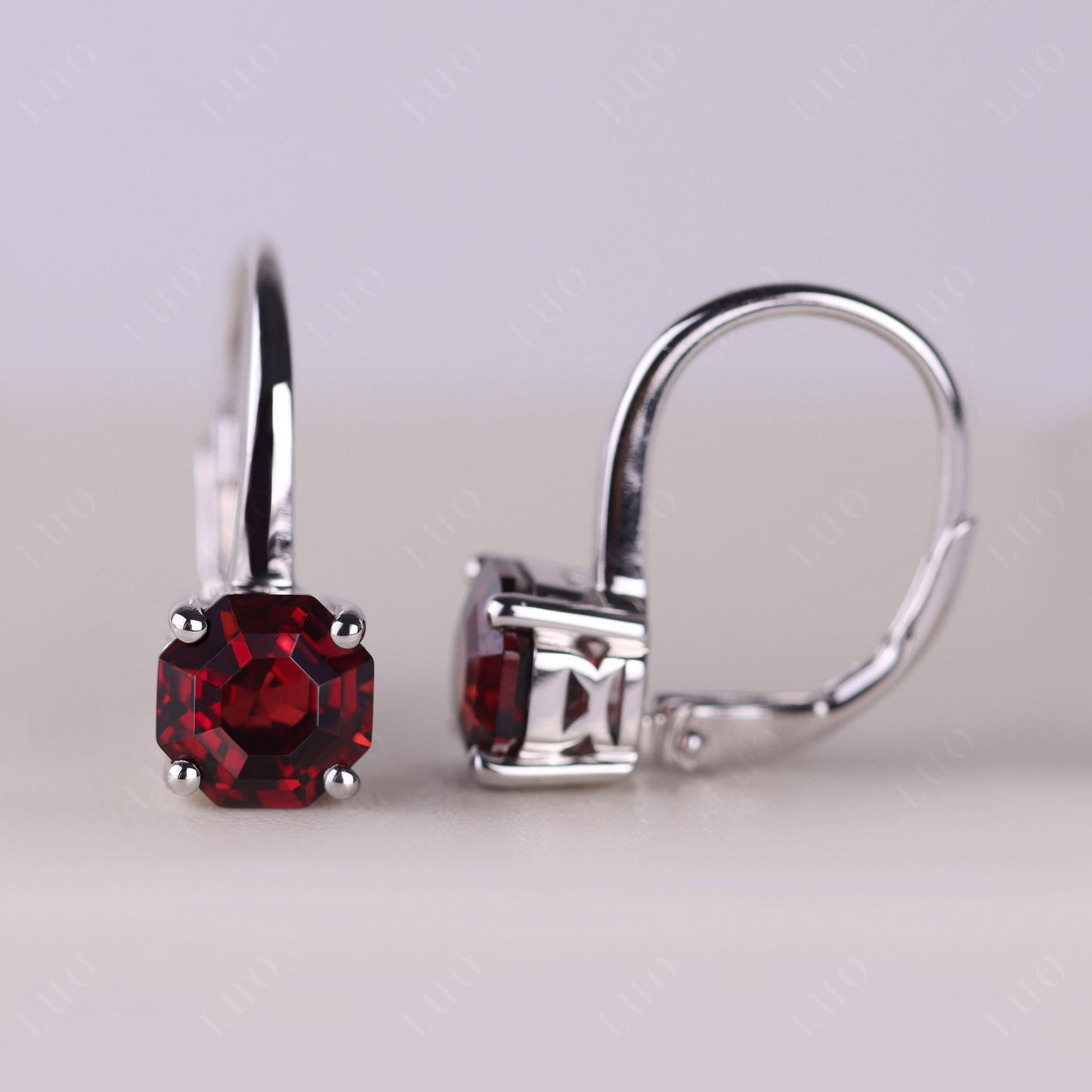 Octagon Cut Garnet Leverback Earrings - LUO Jewelry