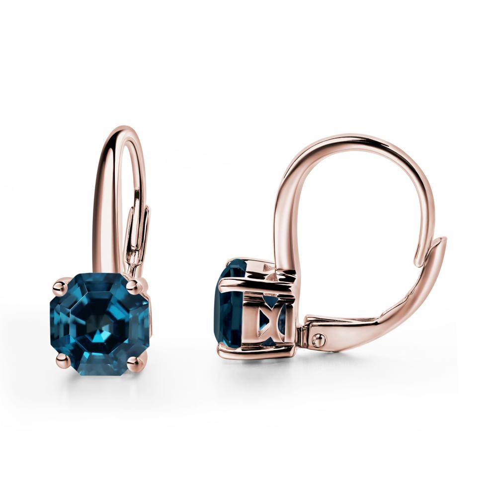 Octagon Cut London Blue Topaz Leverback Earrings - LUO Jewelry #metal_14k rose gold