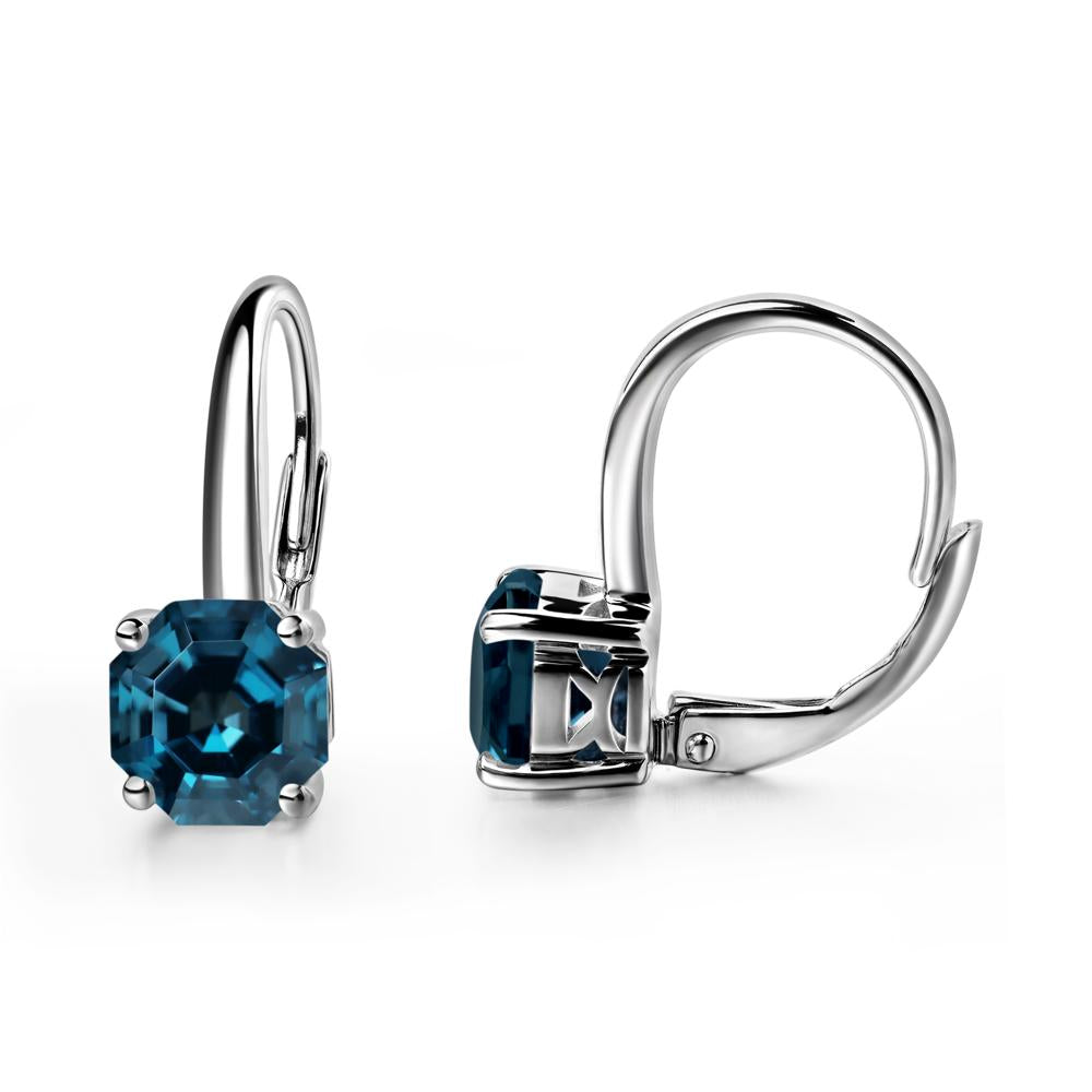 Octagon Cut London Blue Topaz Leverback Earrings - LUO Jewelry #metal_14k white gold