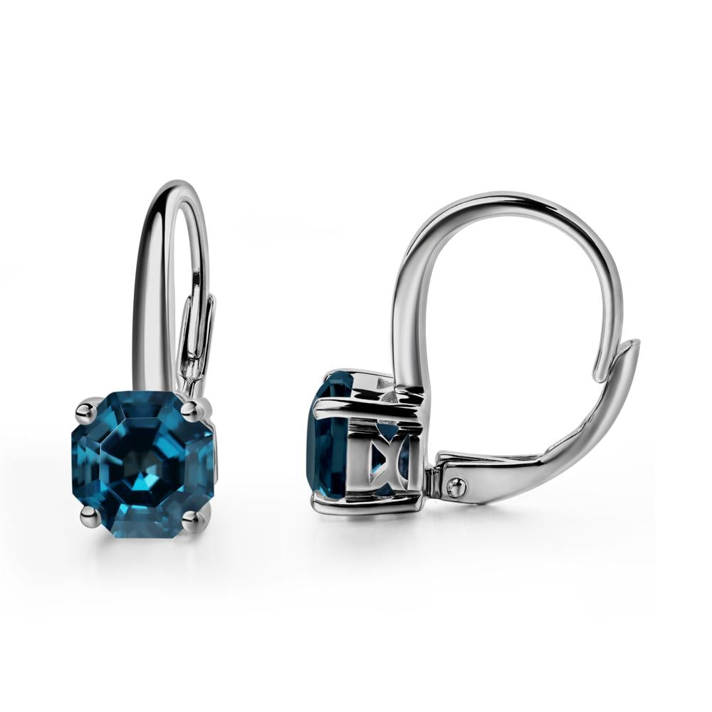 Octagon Cut London Blue Topaz Leverback Earrings - LUO Jewelry #metal_platinum
