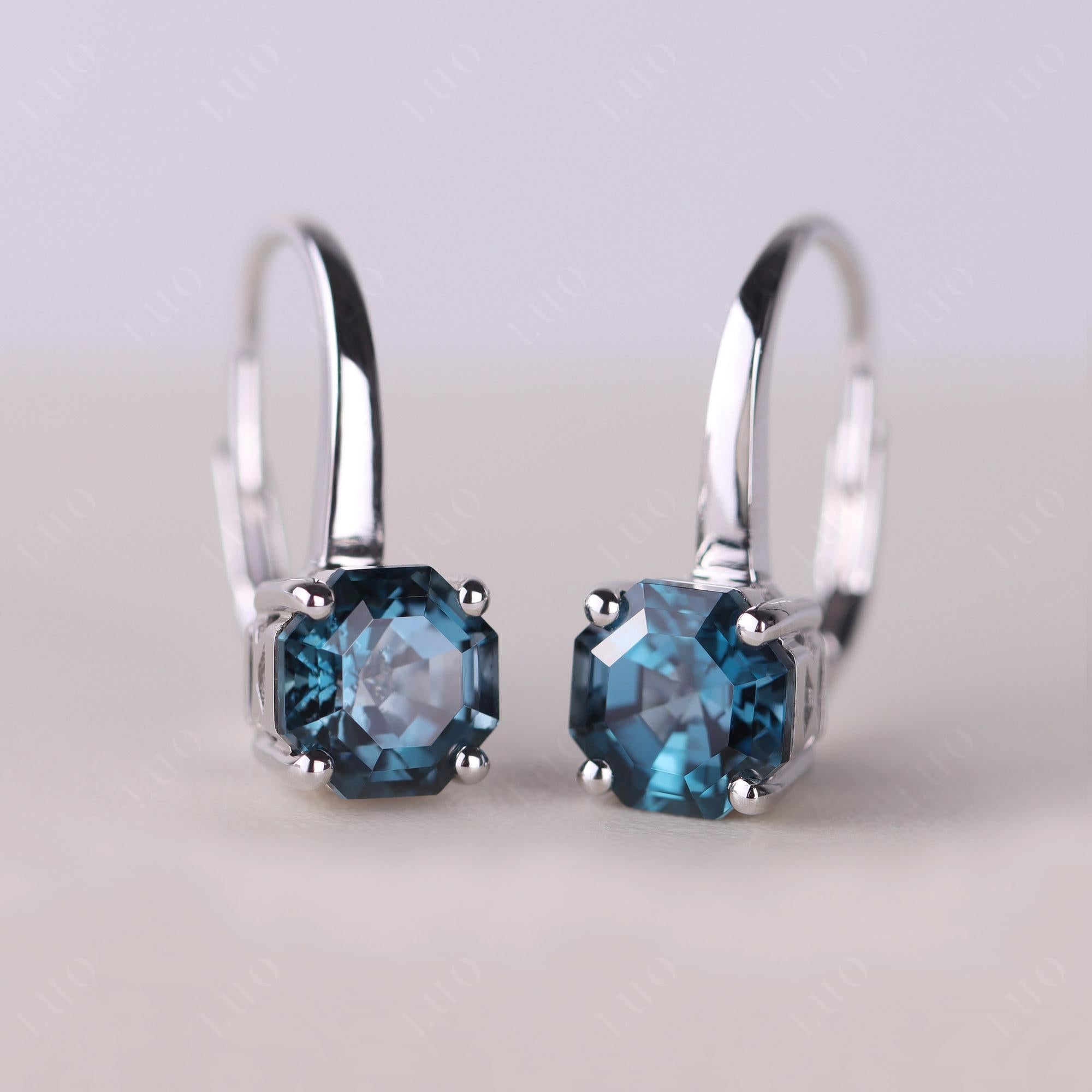 Octagon Cut London Blue Topaz Leverback Earrings - LUO Jewelry