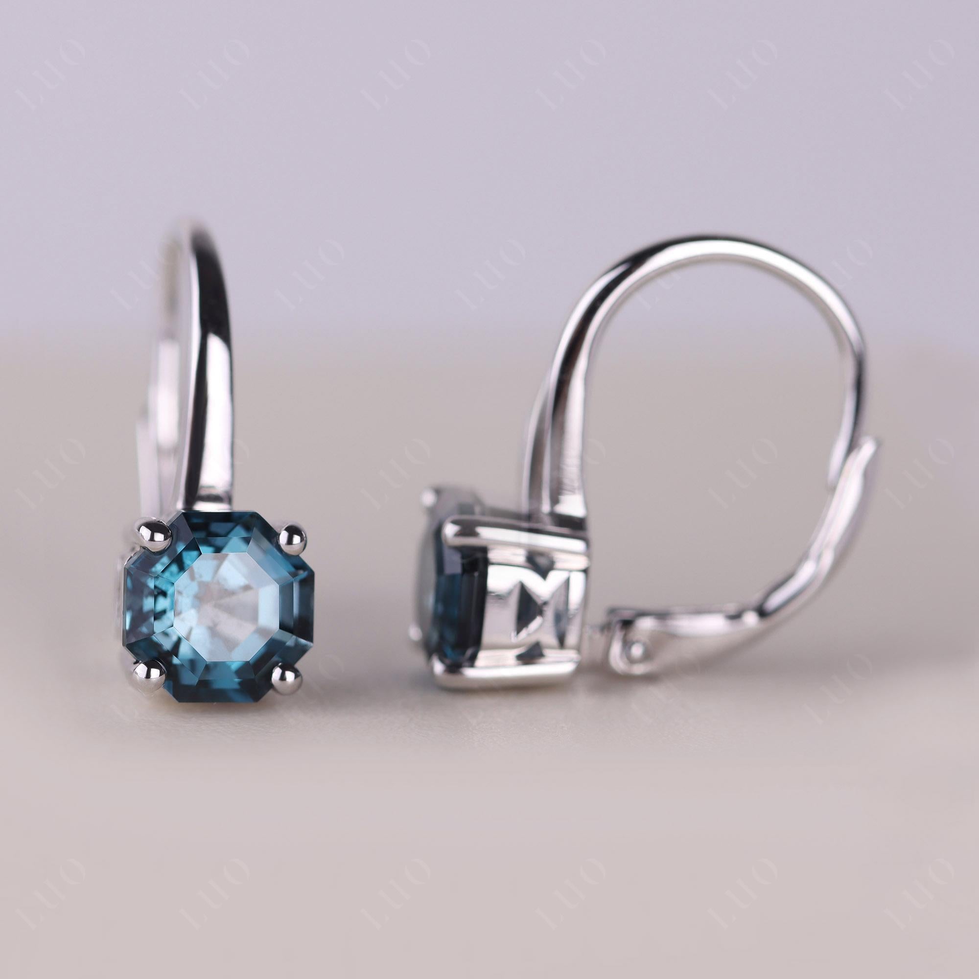 Octagon Cut London Blue Topaz Leverback Earrings - LUO Jewelry