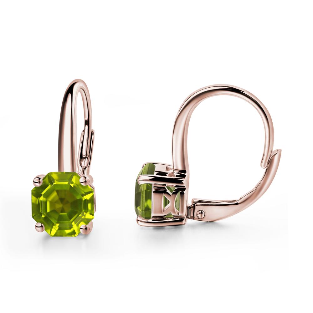 Octagon Cut Peridot Leverback Earrings - LUO Jewelry #metal_14k rose gold