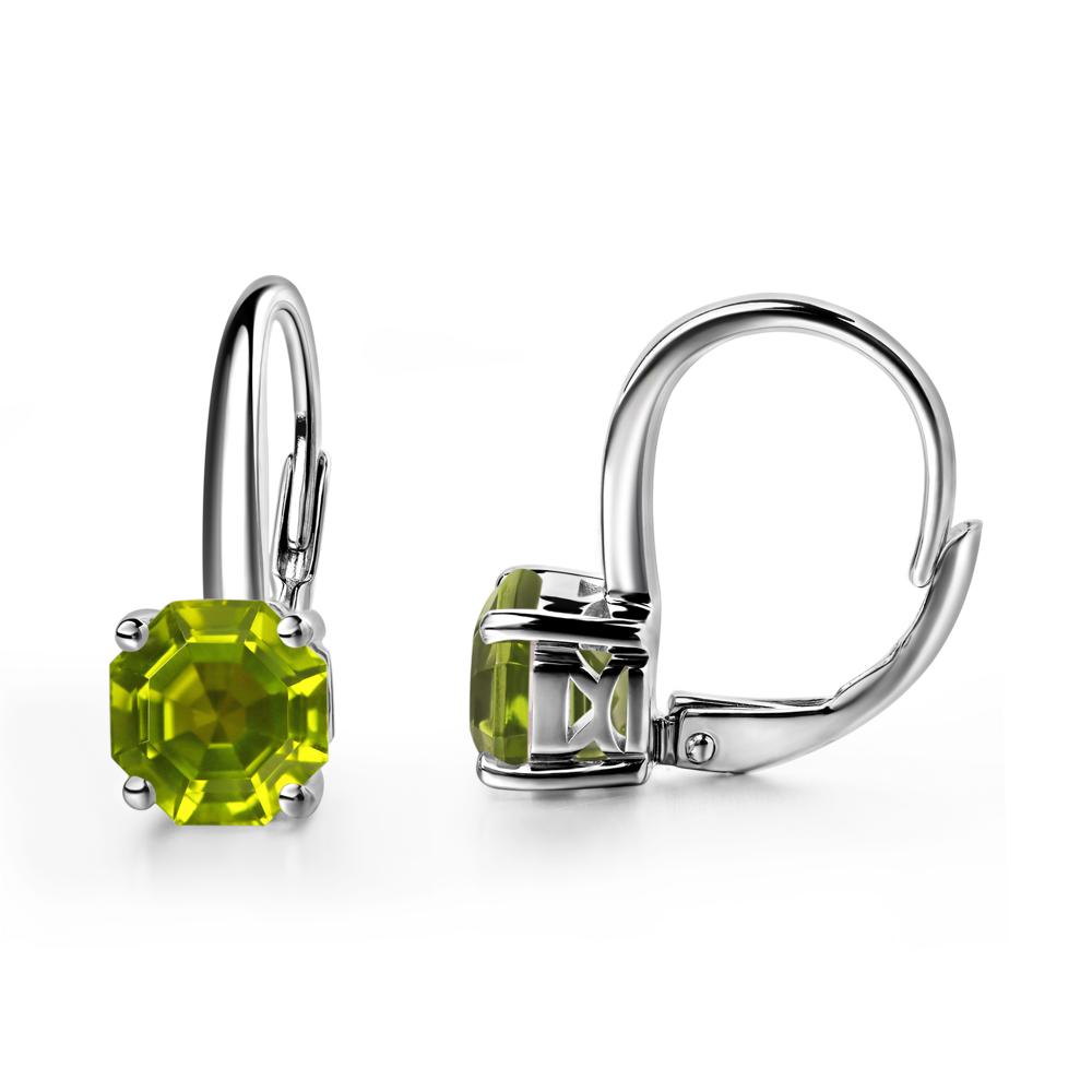 Octagon Cut Peridot Leverback Earrings - LUO Jewelry #metal_14k white gold