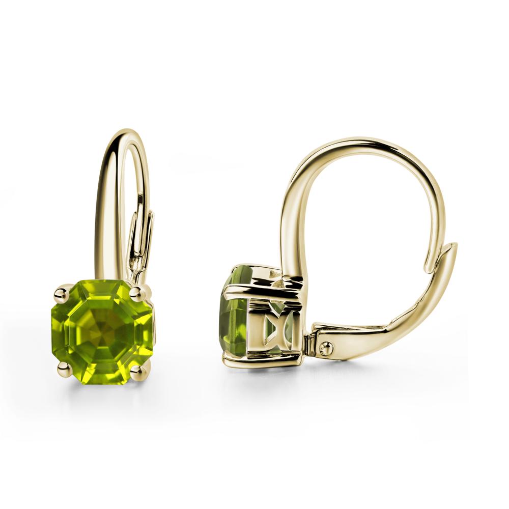 Octagon Cut Peridot Leverback Earrings - LUO Jewelry #metal_14k yellow gold