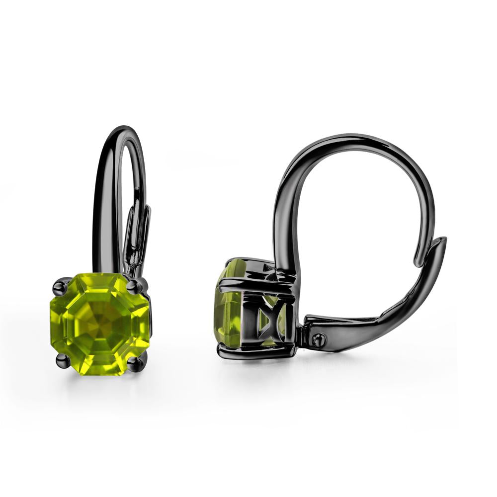 Octagon Cut Peridot Leverback Earrings - LUO Jewelry #metal_black finish sterling silver