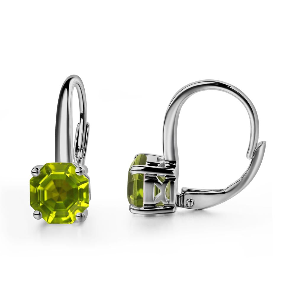 Octagon Cut Peridot Leverback Earrings - LUO Jewelry #metal_platinum