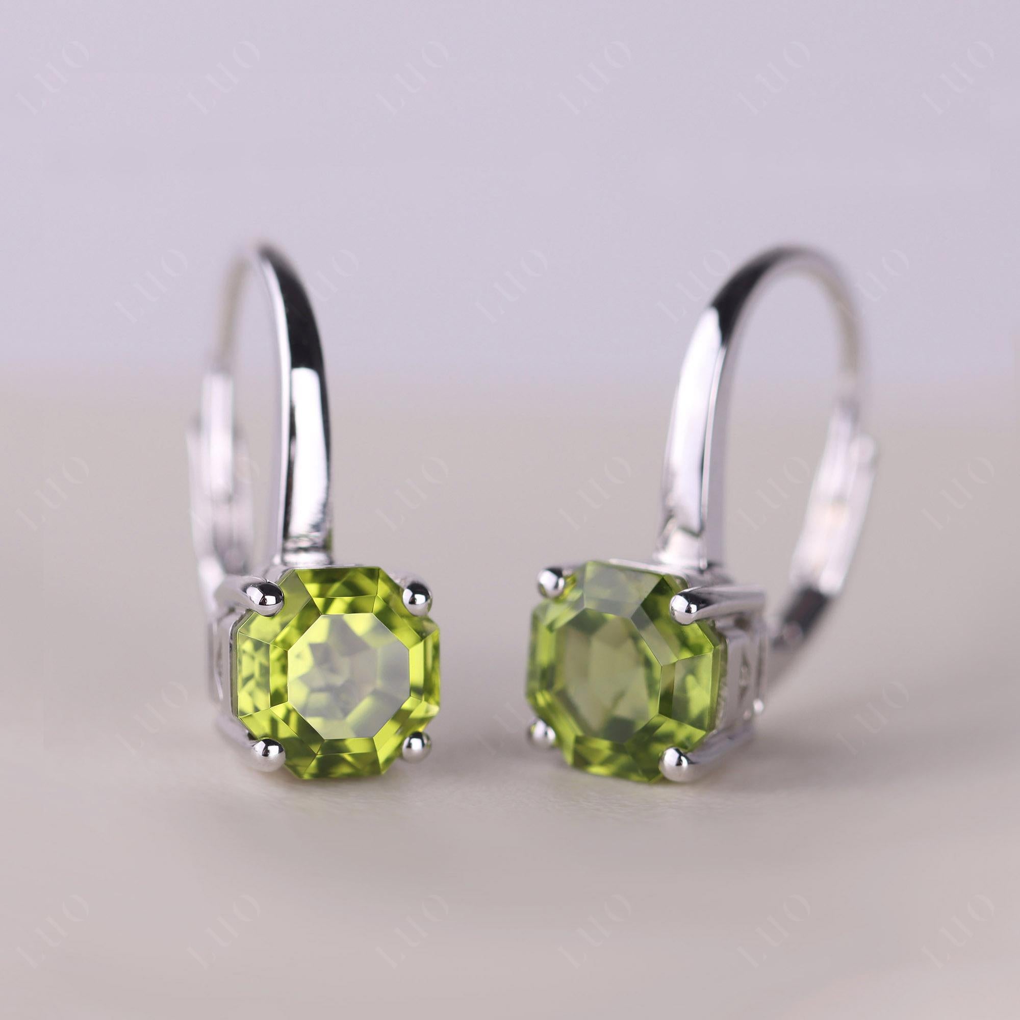 Octagon Cut Peridot Leverback Earrings - LUO Jewelry