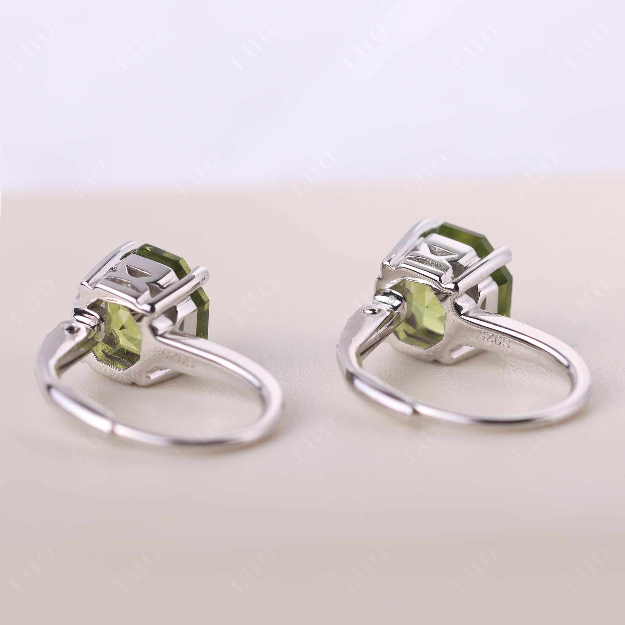 Octagon Cut Peridot Leverback Earrings - LUO Jewelry