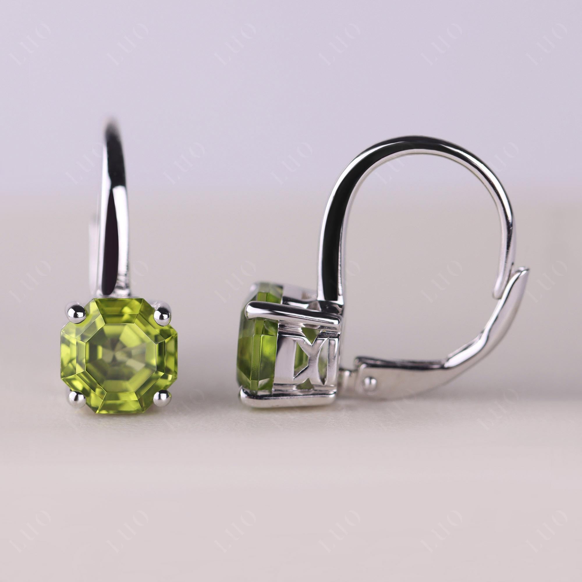 Octagon Cut Peridot Leverback Earrings - LUO Jewelry