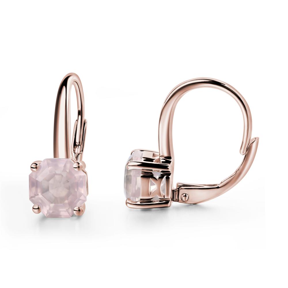 Octagon Cut Rose Quartz Leverback Earrings - LUO Jewelry #metal_14k rose gold