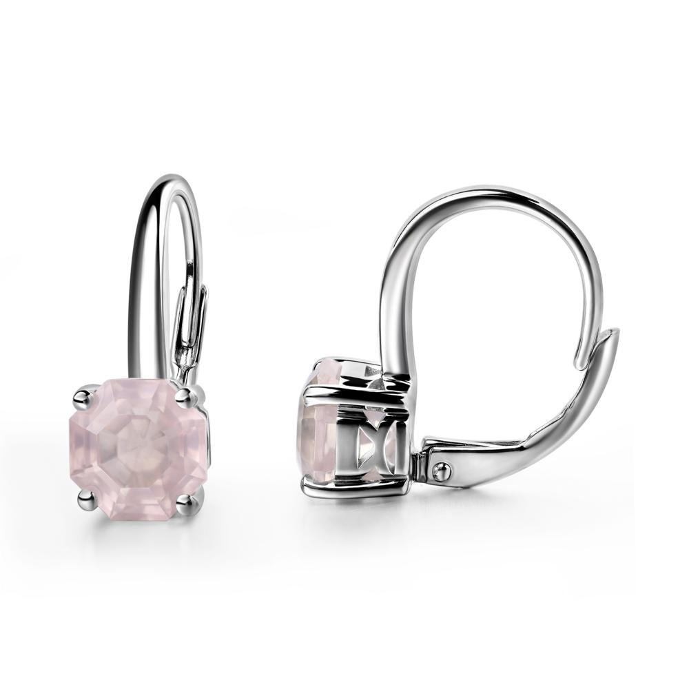 Octagon Cut Rose Quartz Leverback Earrings - LUO Jewelry #metal_14k white gold