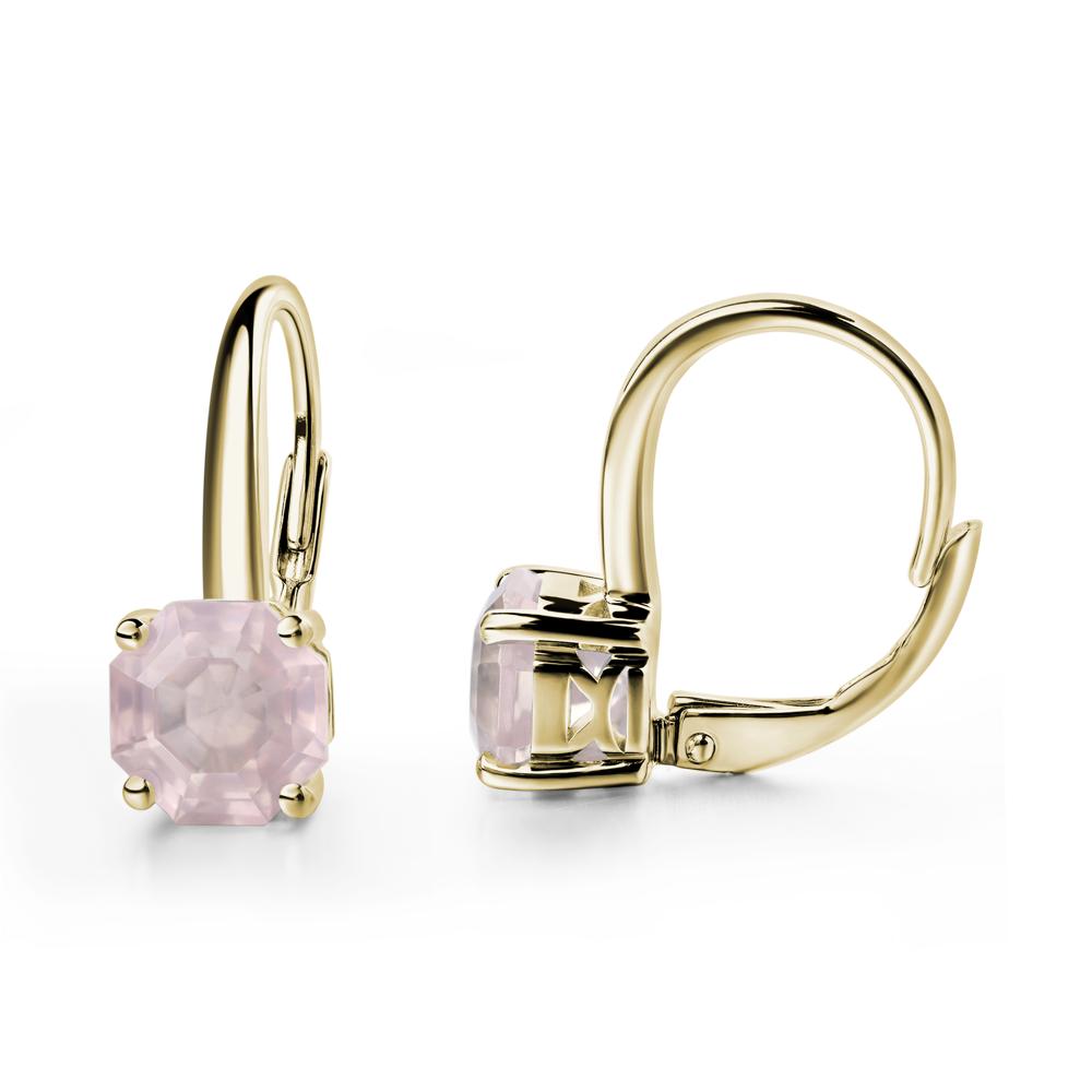 Octagon Cut Rose Quartz Leverback Earrings - LUO Jewelry #metal_14k yellow gold