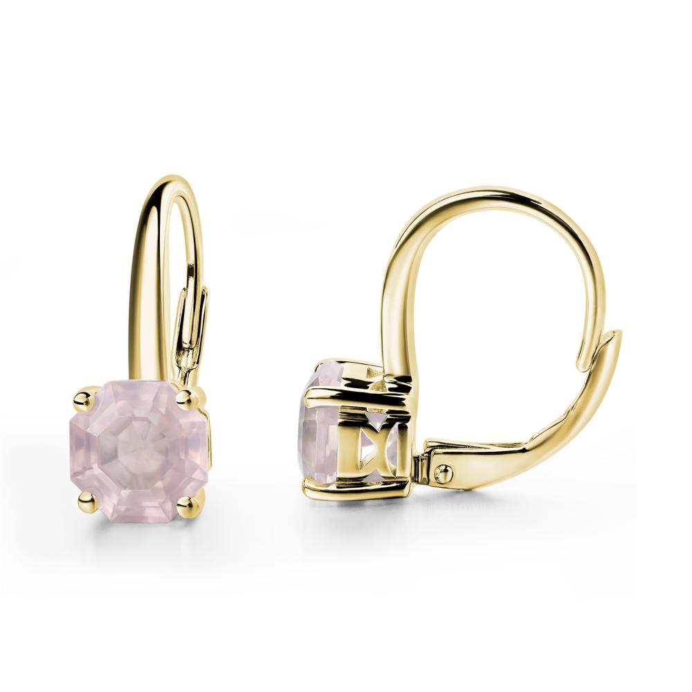 Octagon Cut Rose Quartz Leverback Earrings - LUO Jewelry #metal_18k yellow gold