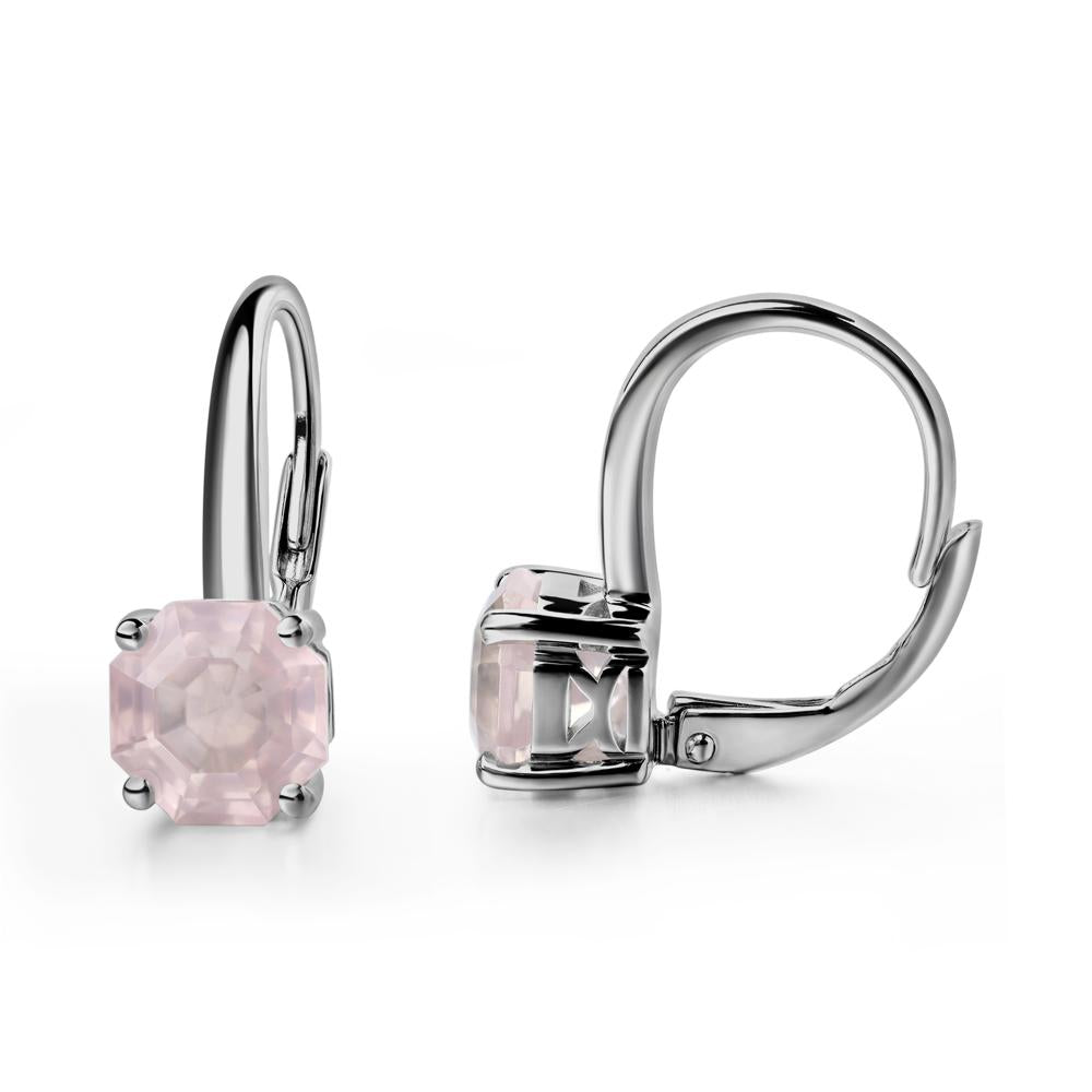 Octagon Cut Rose Quartz Leverback Earrings - LUO Jewelry #metal_platinum