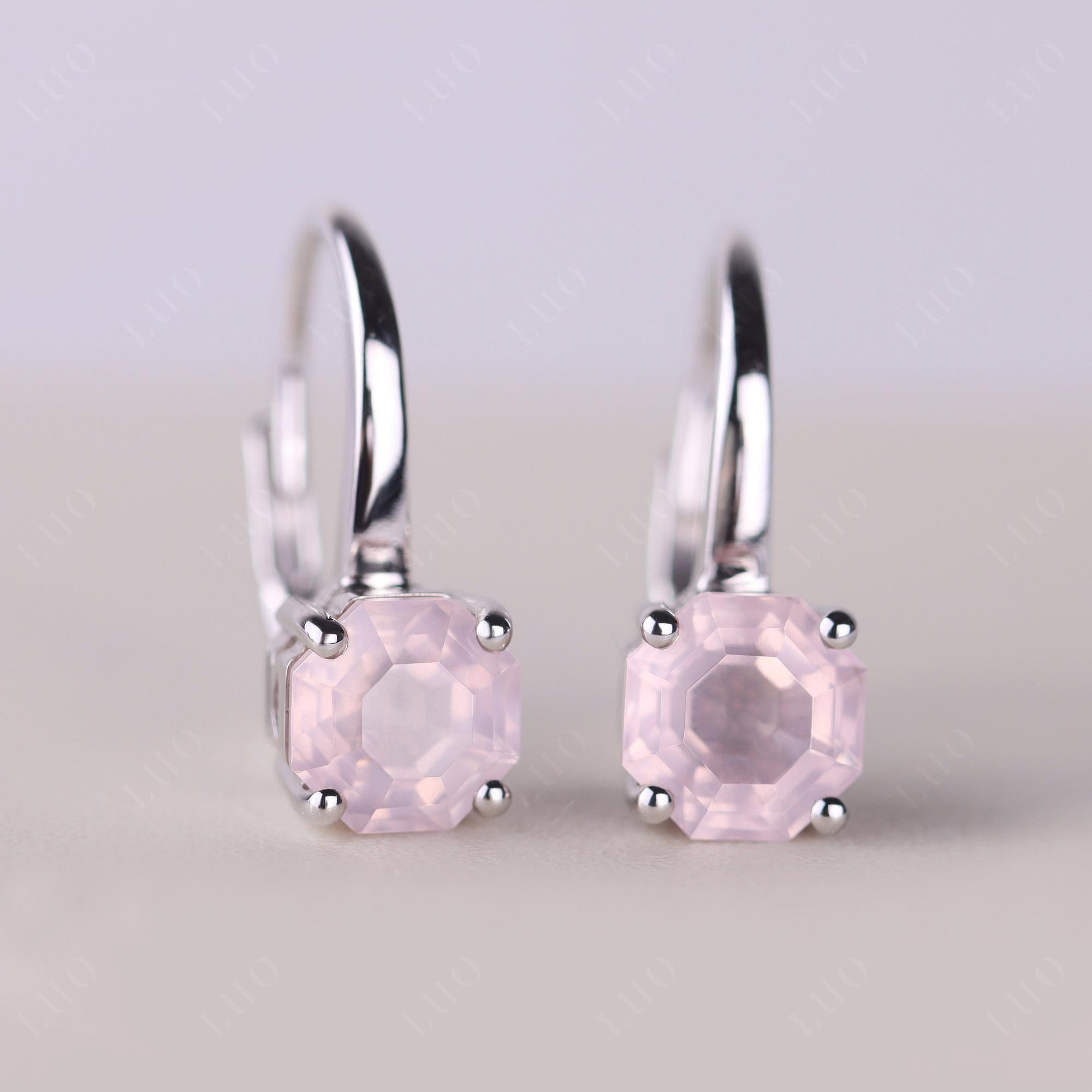 Octagon Cut Rose Quartz Leverback Earrings - LUO Jewelry