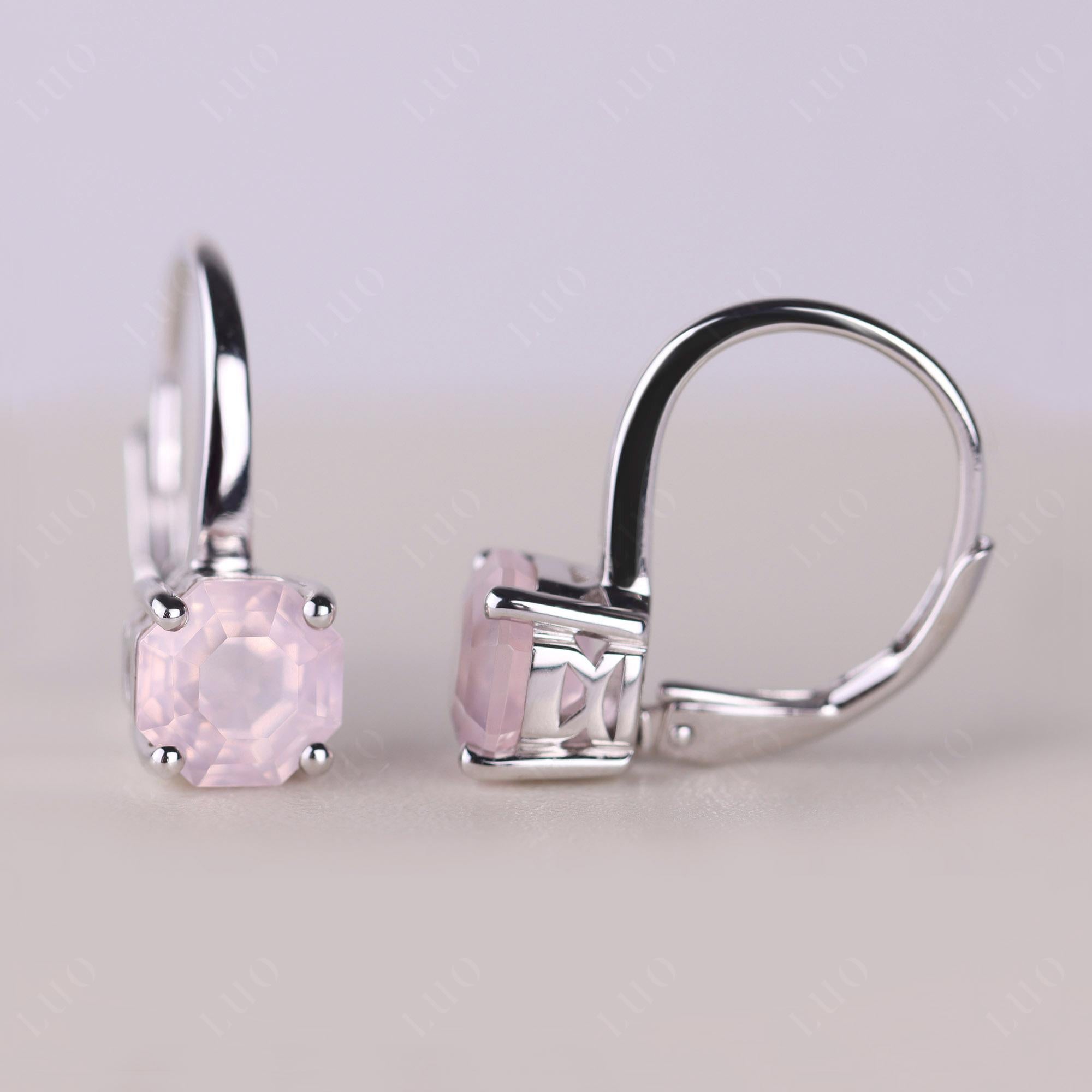 Octagon Cut Rose Quartz Leverback Earrings - LUO Jewelry