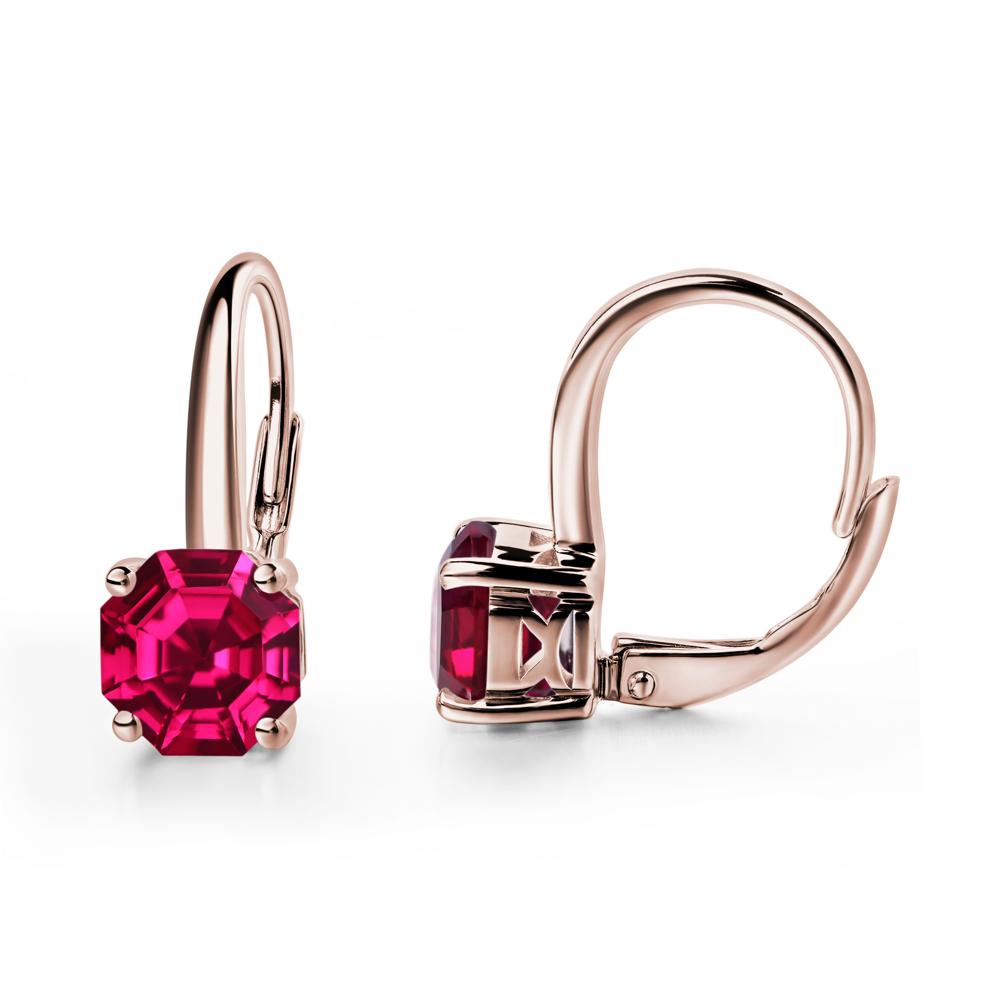 Octagon Cut Ruby Leverback Earrings - LUO Jewelry #metal_14k rose gold