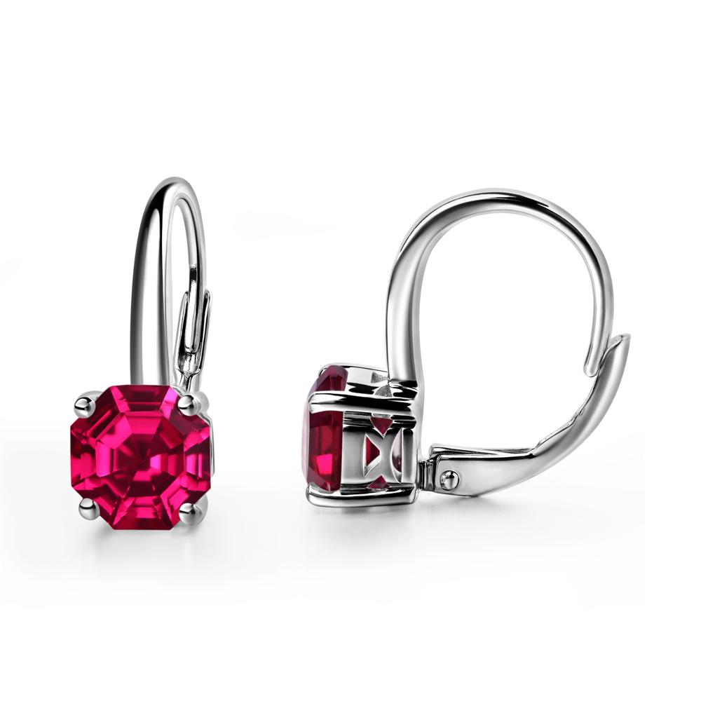 Octagon Cut Ruby Leverback Earrings - LUO Jewelry #metal_14k white gold