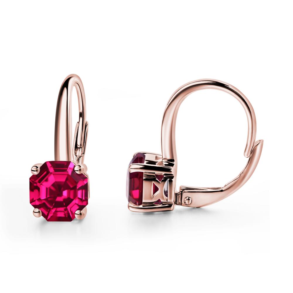 Octagon Cut Ruby Leverback Earrings - LUO Jewelry #metal_18k rose gold