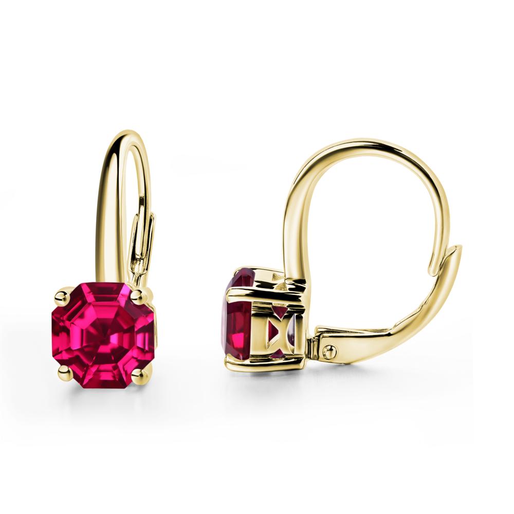 Octagon Cut Ruby Leverback Earrings - LUO Jewelry #metal_18k yellow gold