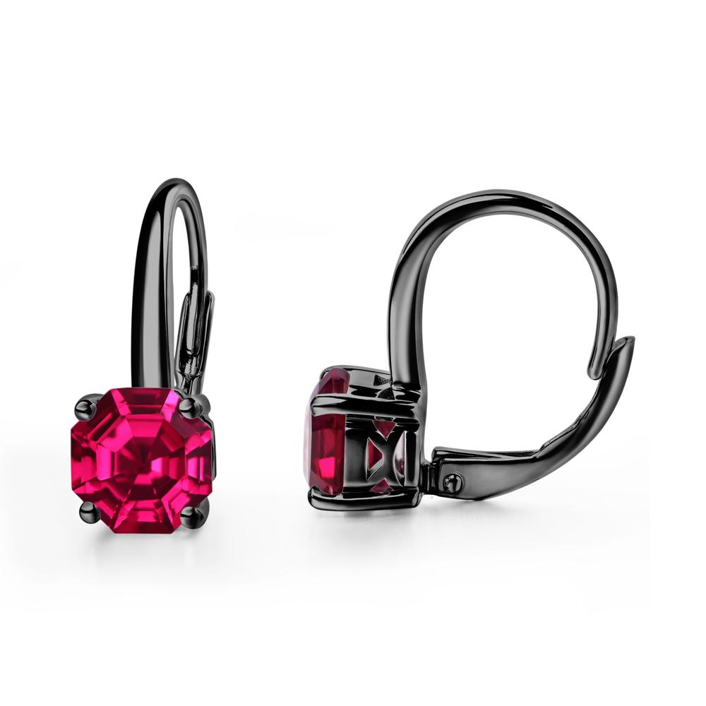 Octagon Cut Ruby Leverback Earrings - LUO Jewelry #metal_black finish sterling silver